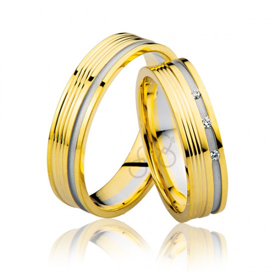 Sarı Beyaz Çizgili Altın Alyans 2202-3