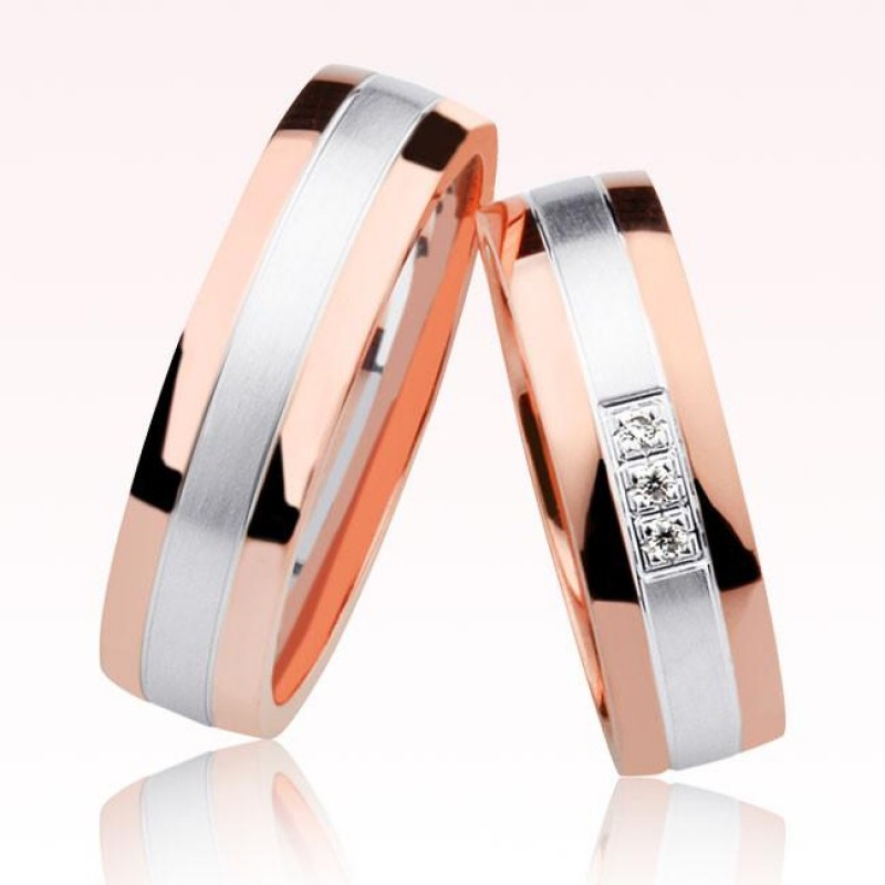 Rose Beyaz Şeritli Altın Alyans 2301-3