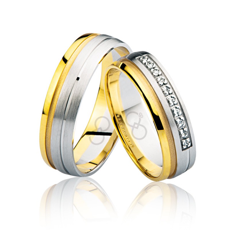 Sarı Beyaz Taşı Altın Alyans 2304-1 Sarı Beyaz Taşı Altın Alyans 2304-1