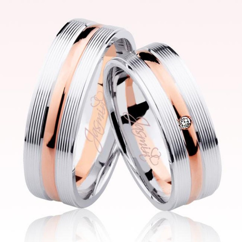 Beyaz Rose Şeritli Altın Alyans 2402-3