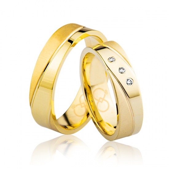 Üç Taşlı Sarı Altın Alyans 2404-1 Üç Taşlı Sarı Altın Alyans 2404-1