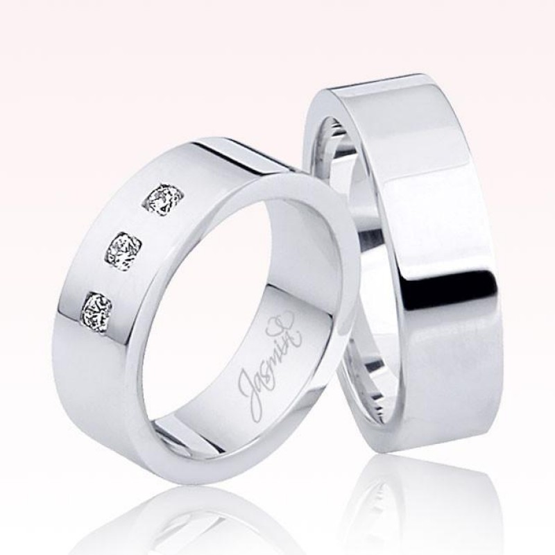 Üç Taşlı Beyaz Altın Alyans 2803-2