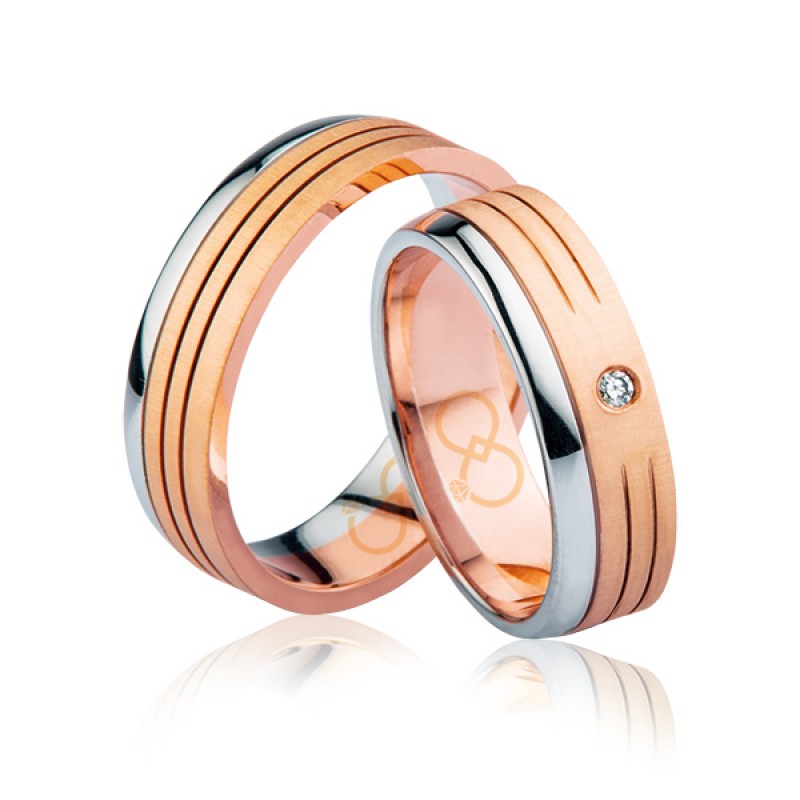 Rose Beyaz Şeritlii Altın Alyans 2803-1