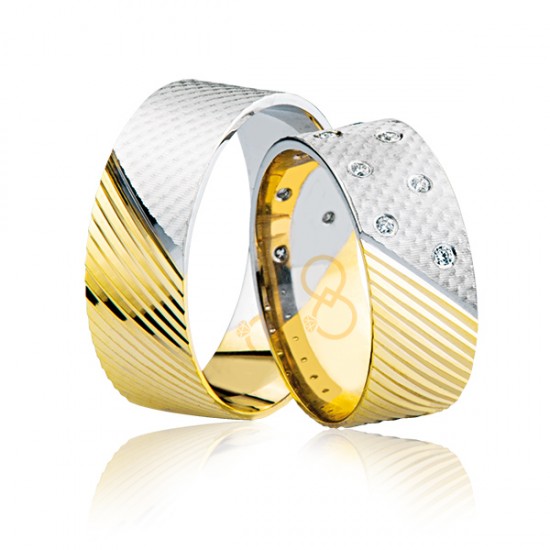 Sarı Beyaz Çizgili Altın Alyans 3003-1