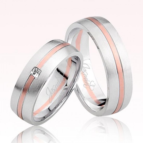 Beyaz Rose Şeritli Taşlı Altın Alyans 3105-1