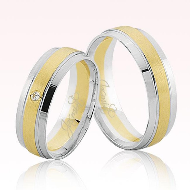 Beyaz Sarı Bombeli Altın Alyans 3205-1