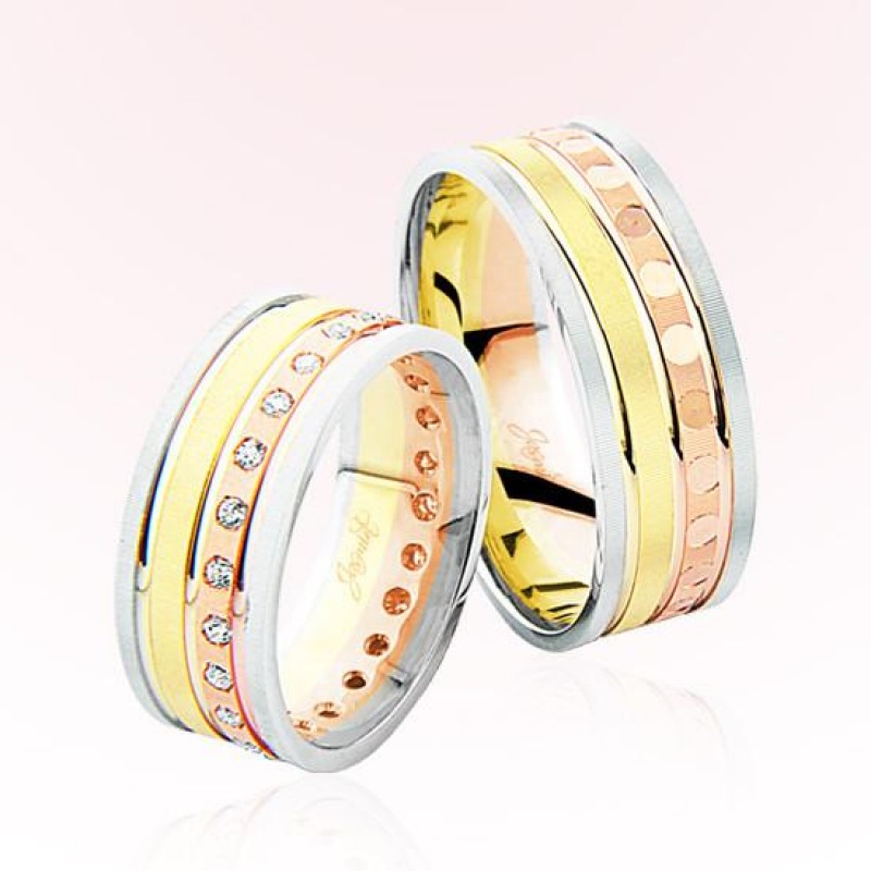 Üç Renk Bombeli Taşlı Altın Alyans 4104