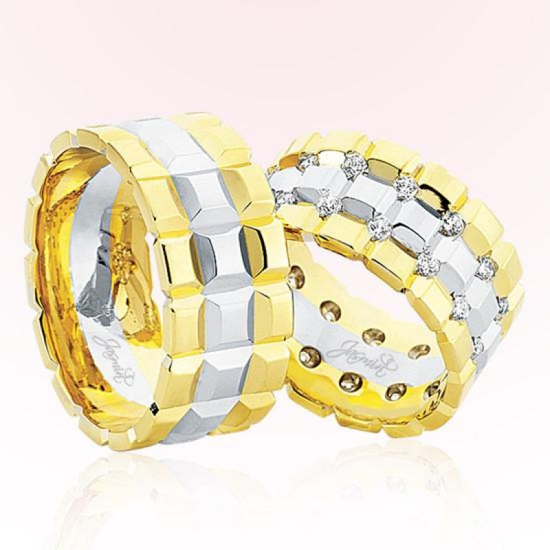 Sarı Beyaz Kareli Taşlı Altın Alyans 4205 Sarı Beyaz Kareli Taşlı Altın Alyans 4205