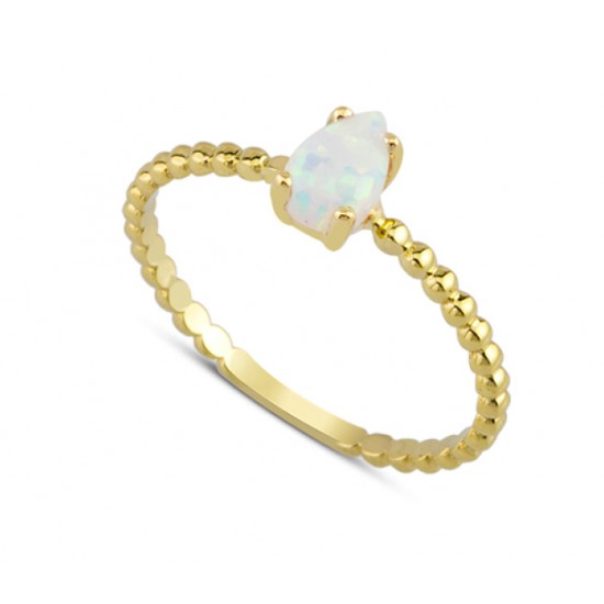 14 Ayar Altın Beyaz Damla Taşlı Minimal Yüzük YZK003