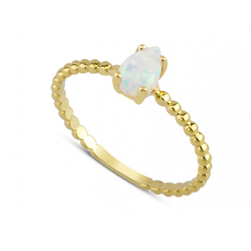 14 Ayar Altın Beyaz Damla Taşlı Minimal Yüzük YZK003