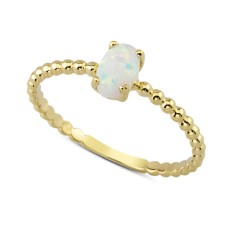 14 Ayar Altın Beyaz Oval Taşlı Minimal Yüzük YZK004