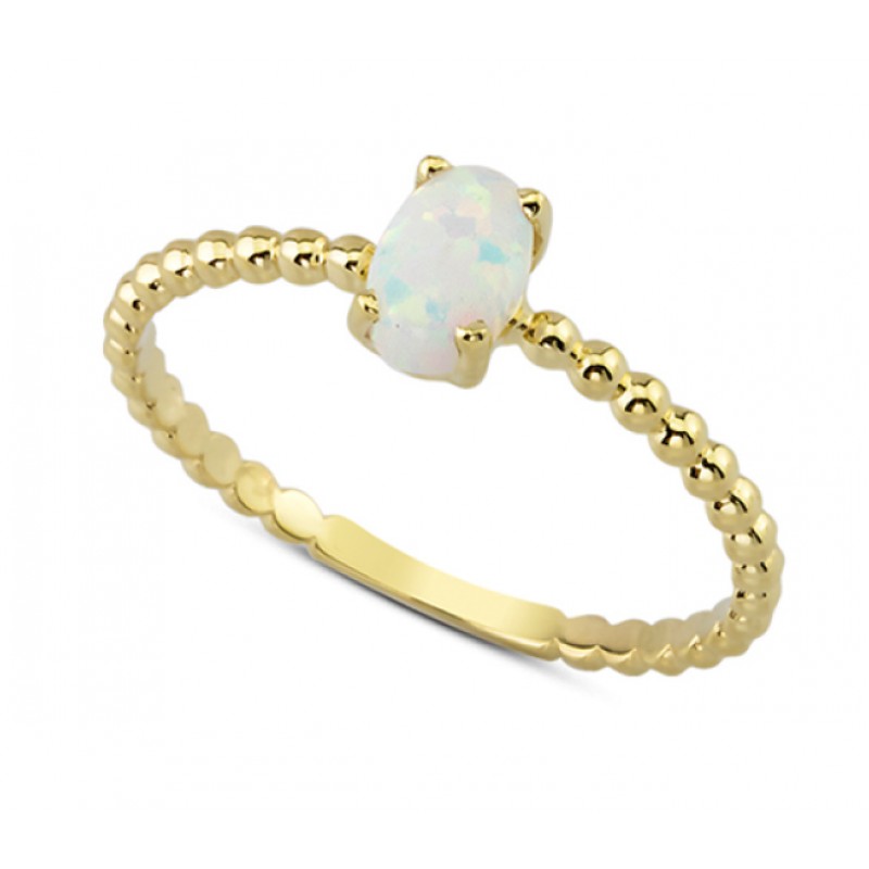 14 Ayar Altın Beyaz Oval Taşlı Minimal Yüzük YZK004