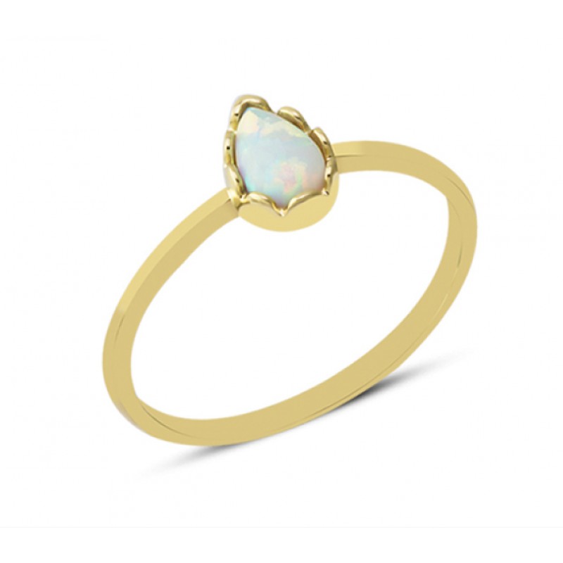 14 Ayar Altın Beyaz Damla Taşlı Minimal Yüzük YZK005