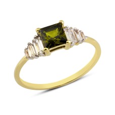 14 Ayar Altın Yeşil Kare Taşlı Yüzük YZK006