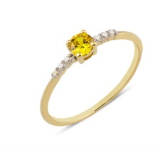 14 Ayar Altın Sarı Yan Taşlı Yüzük YZK007A
