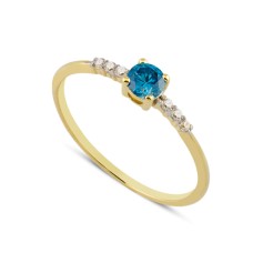 14 Ayar Altın Mavi Yan Taşlı Yüzük YZK007B