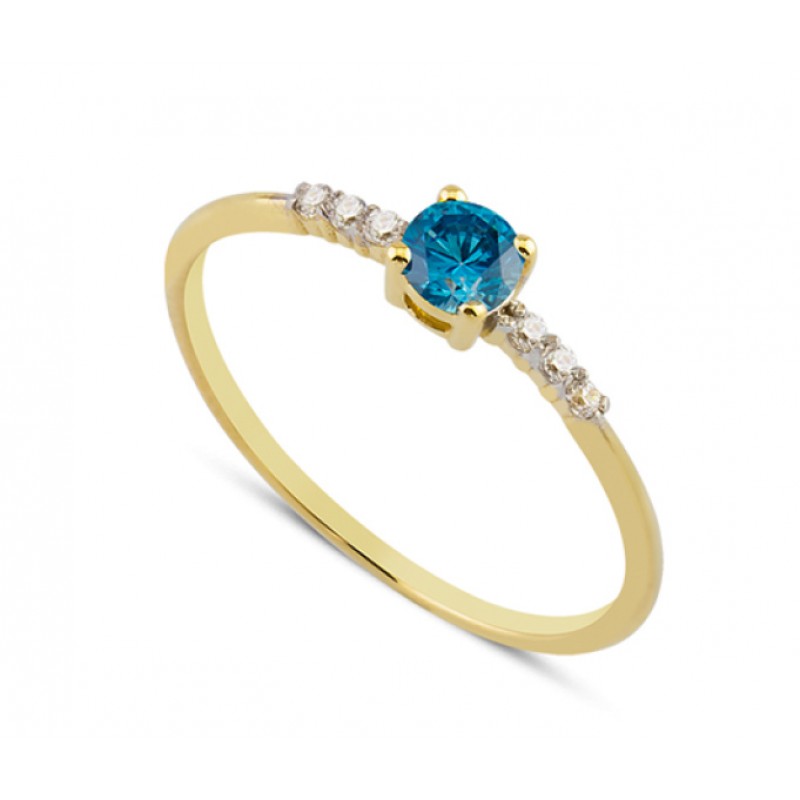 14 Ayar Altın Mavi Yan Taşlı Yüzük YZK007B