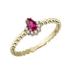 14 Ayar Altın Pembe Damla Taşlı Yüzük YZK107B