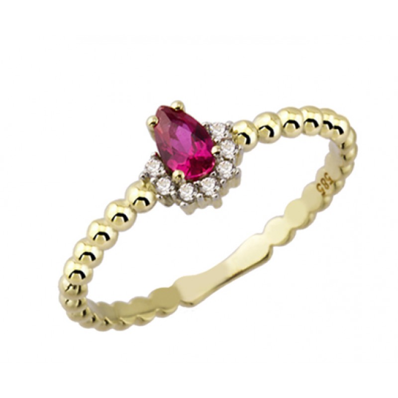 14 Ayar Altın Pembe Damla Taşlı Yüzük YZK107B