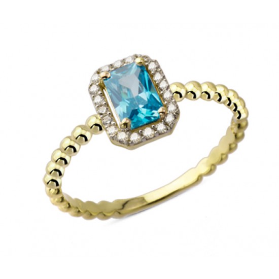 14 Ayar Altın Mavi Baget Taşlı Yüzük YZK108A