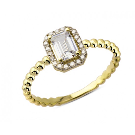 14 Ayar Altın Beyaz Baget Taşlı Yüzük YZK108B