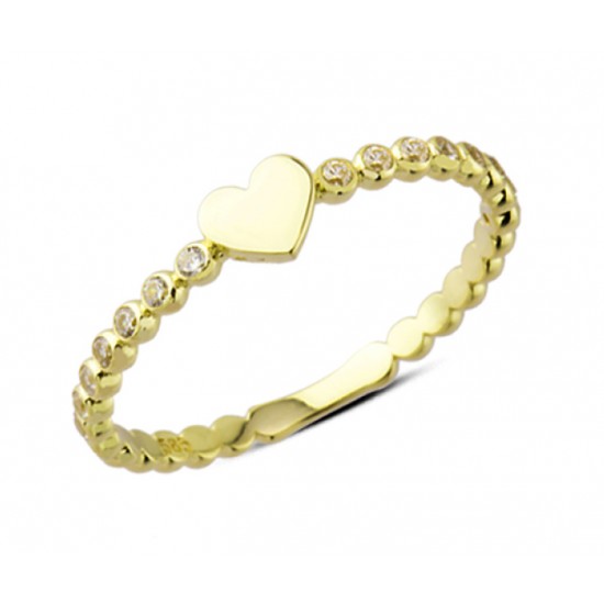 14 Ayar Altın Kalpli Mini Taşlı Yüzük YZK109A