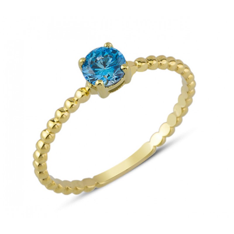 14 Ayar Altın Mavi Yuvarlak Taşlı Yüzük YZK011B
