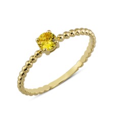 14 Ayar Altın Sarı Yuvarlak Taşlı Yüzük YZK011C