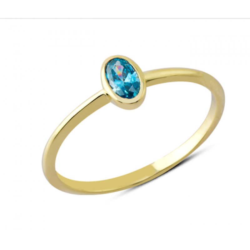 14 Ayar Altın Sıvamalı Mavi Damla Taşlı Yüzük YZK113A