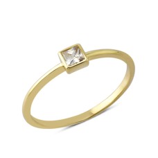 14 Ayar Altın Beyaz Kare Taşlı Yüzük YZK114A