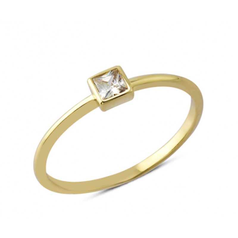 14 Ayar Altın Beyaz Kare Taşlı Yüzük YZK114A