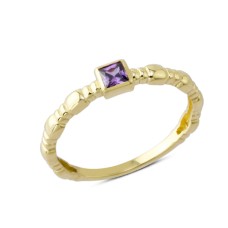 14 Ayar Altın Mor Kare Taşlı Kolları Motifli Yüzük YZK116B