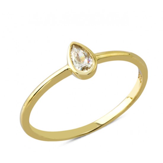 14 Ayar Altın Beyaz Sıvamalı Damla Taşlı Yüzük YZK117A