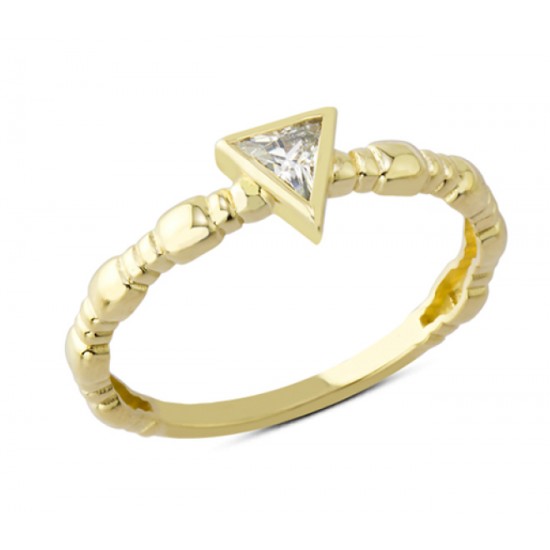14 Ayar Altın Üçgen Taşlı Yüzük YZK118A