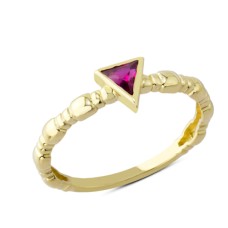 14 Ayar Altın Üçgen Mor Taşlı Yüzük YZK118B