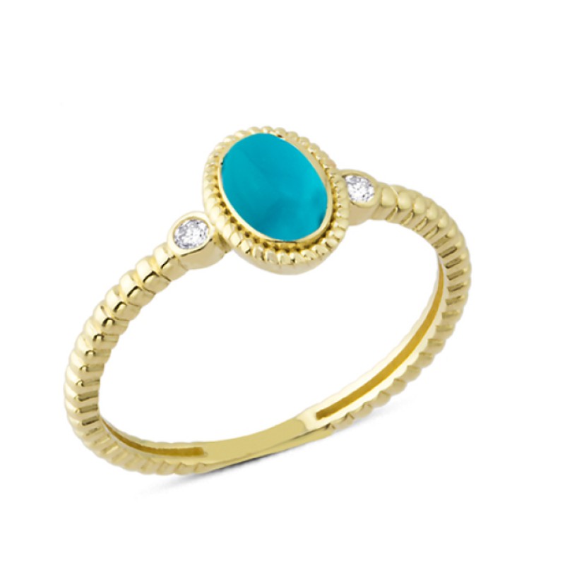 14 Ayar Altın Mavi Taşlı Oval Yüzük YZK119A 14 Ayar Altın Mavi Taşlı Oval Yüzük YZK119A