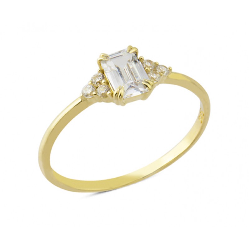 14 Ayar Altın Baget Taşlı Yüzük YZK120A