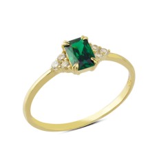 14 Ayar Altın Yeşil Baget Taşlı Yüzük YZK120B