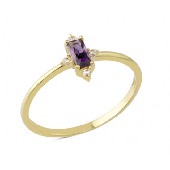 14 Ayar Altın Mor Taşlı Kraliçe Yüzük YZK121A