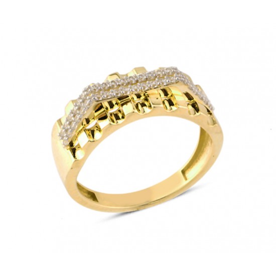 14 Ayar Altın Çift Sıra Taşlı Fantezi Yüzük YZK124B