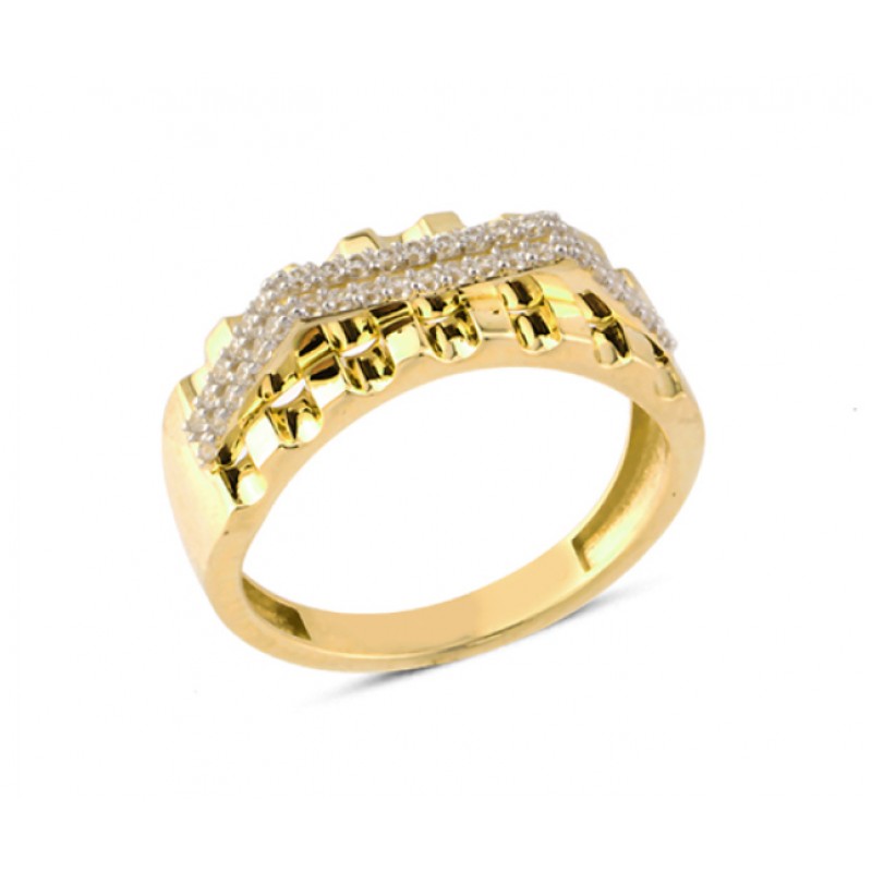 14 Ayar Altın Çift Sıra Taşlı Fantezi Yüzük YZK124B