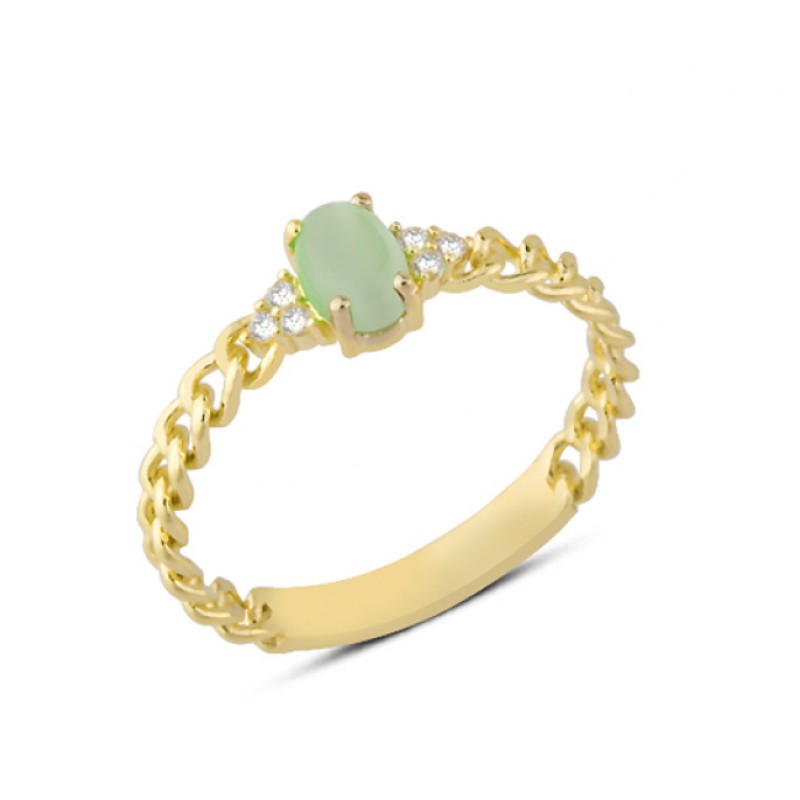 14 Ayar Altın Yeşil Taşlı Zincir Kollu Yüzük YZK125A