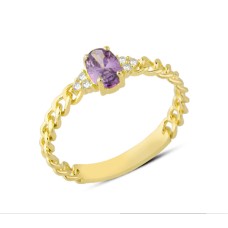14 Ayar Altın Mor Taşlı Zincir Kollu Yüzük YZK125B