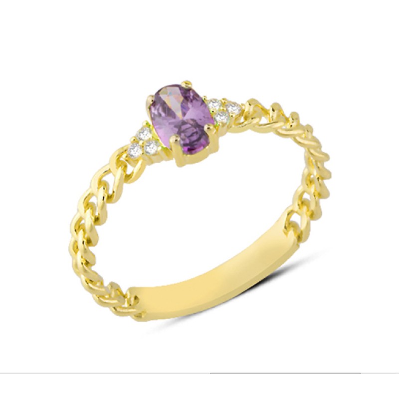14 Ayar Altın Mor Taşlı Zincir Kollu Yüzük YZK125B 14 Ayar Altın Mor Taşlı Zincir Kollu Yüzük YZK125B