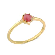14 Ayar Altın Pembe Taşlı Yüzük YZK126
