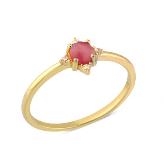 14 Ayar Altın Pembe Taşlı Yüzük YZK126