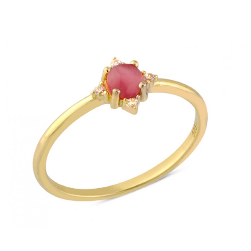 14 Ayar Altın Pembe Taşlı Yüzük YZK126