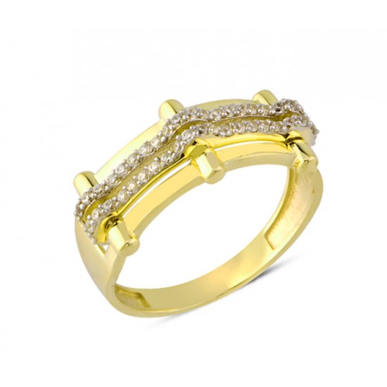 14 Ayar Altın Çift Sıra Taşlı Fantezi Yüzük YZK130