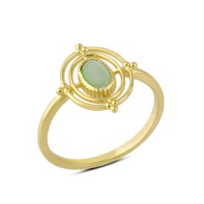 14 Ayar Altın Yeşil Taşlı Dairesel Yüzük YZK140