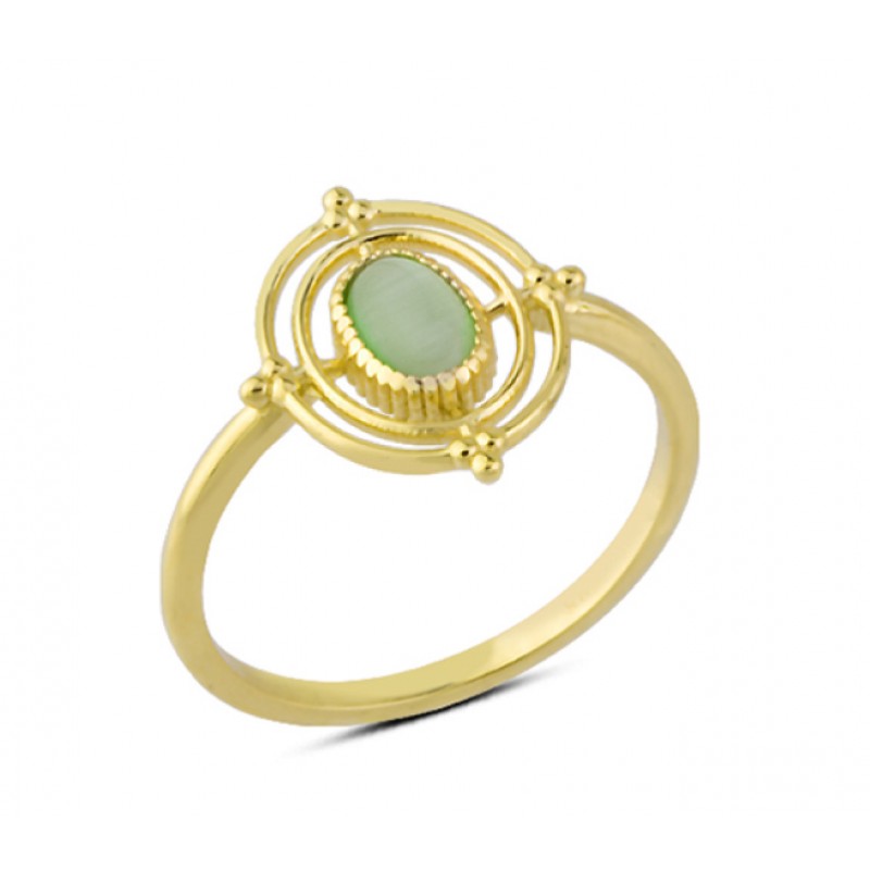 14 Ayar Altın Yeşil Taşlı Dairesel Yüzük YZK140